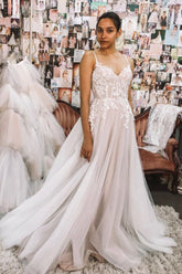 Backless White Lace Long Boho Wedding Dress